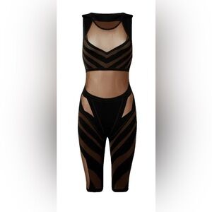 Wolford Black and Brown Striped Capris Jumpsuit